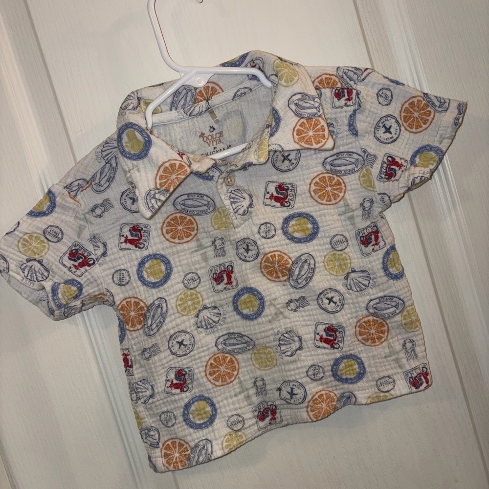 Dolce Vita Kids Polo Shirt in White with Orange, Yellow, Blue & Red Accents